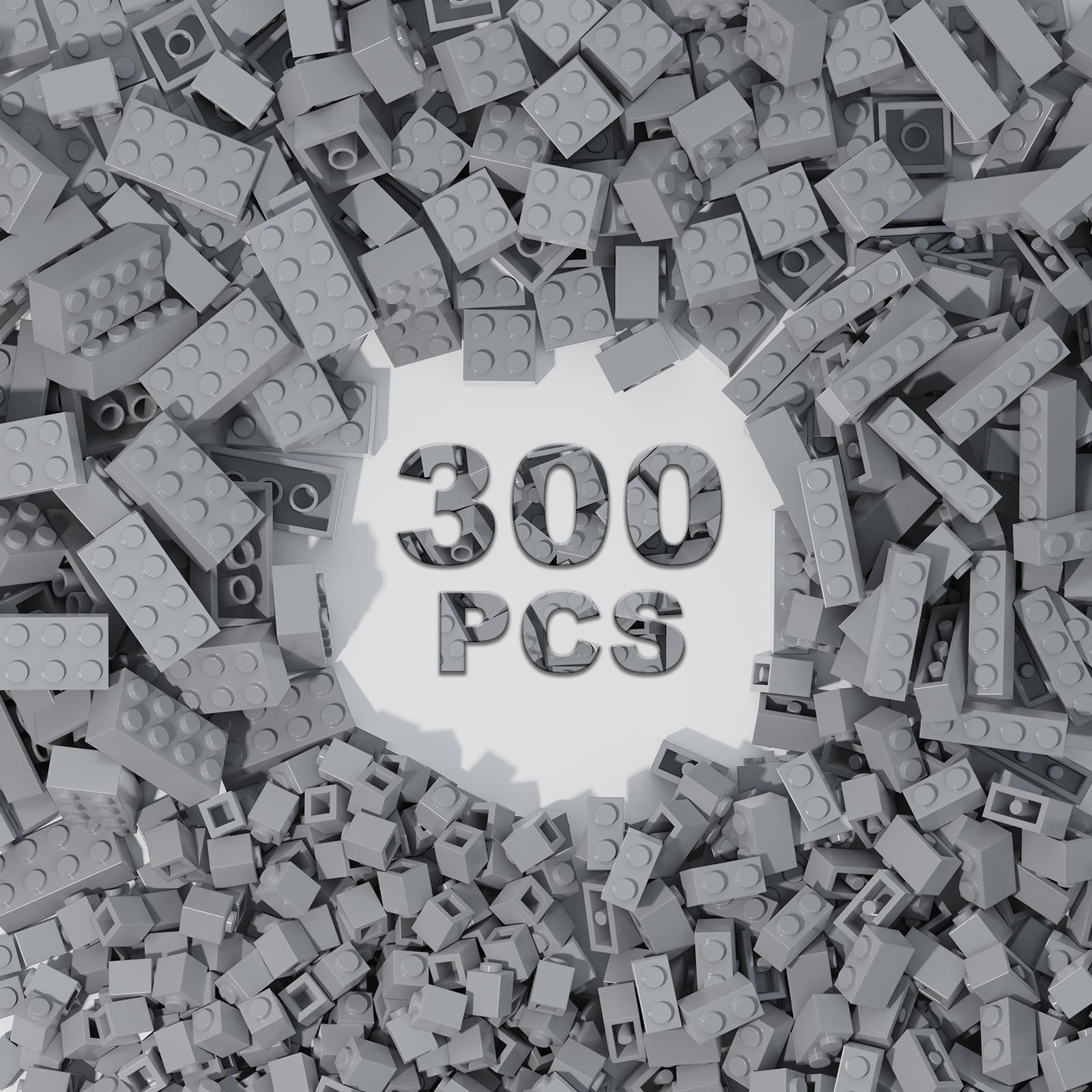 300 Pcs Classic Building Bricks, Light Grey Bulk Bricks, Compatible With All Major Brand Parts and Pieces, Creative Building Block Toys for Boys Girls Ages 3 4 5 6 7 8 9 10 Years Old (Light Grey) — image 1