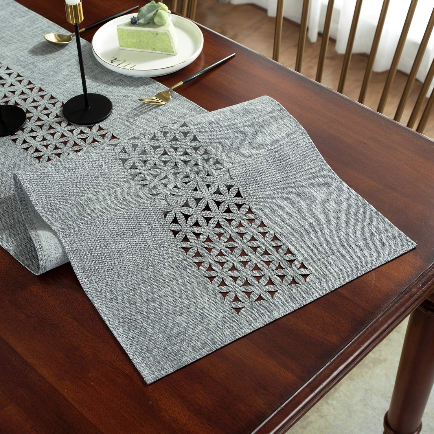 SUTAVIA Classic Rectangular Table Runner, Non - Slip HeatOne Easy to Clean Modern Farmhouse Kitchen Table Runners,Dining Table or dresser protocol (Grey, 16"×84"): Home & Kitchen