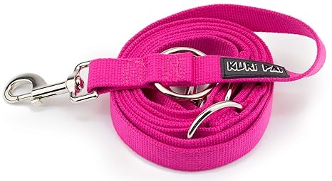 KURI PAI © Pinke Hundeleine Für Große Kräftige Hunde, Mehrfach Verstellbar, 3m Leine (1,5m - 2,8m) Doppelleine (2.5cm breit, 