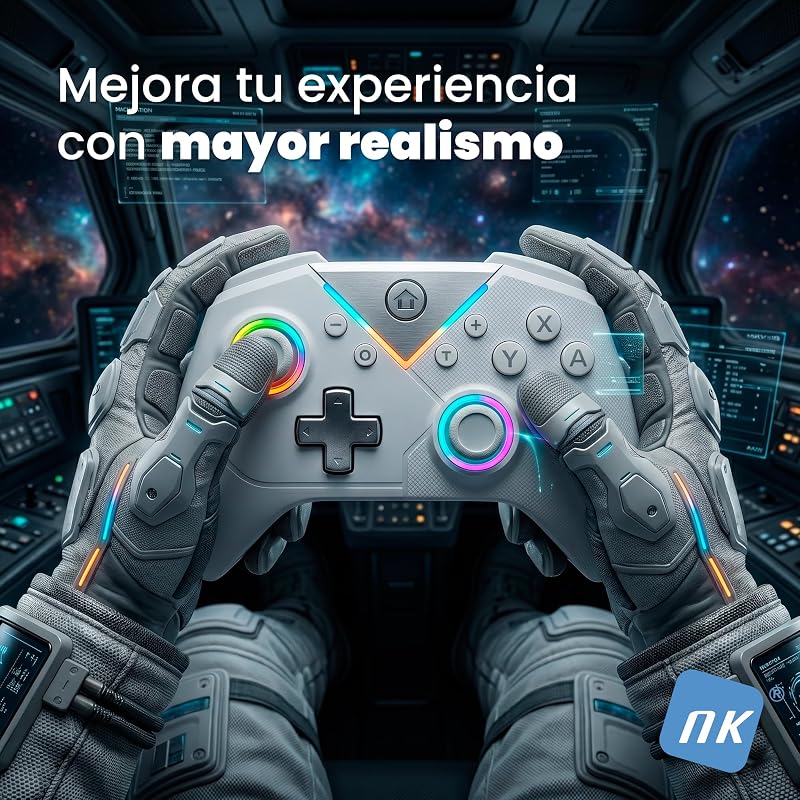 Mando Inalámbrico Bluetooth para PC - Compatible con Switch/Smartphone Android y iOS, 2 Botones Macro, Vibración Dual, 6 Ejes, Luces LED, Color Negro (Blanco)