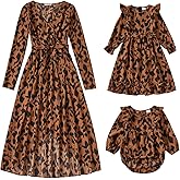 Mommy and Me Matching Dresses Floral Split Ruffled Boho Dress Long Sleeve Casual Fall Winter Mom Daughter Matching Outfits