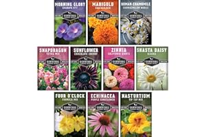 10 Flower Seed Collection for Planting | Zinnia, Sunflower, Marigold, Snapdragon, Nasturtium, Morning Glory, Chamomile, Shasta Daisy, Purple Coneflower, Four O’Clock - Survival Garden Seeds