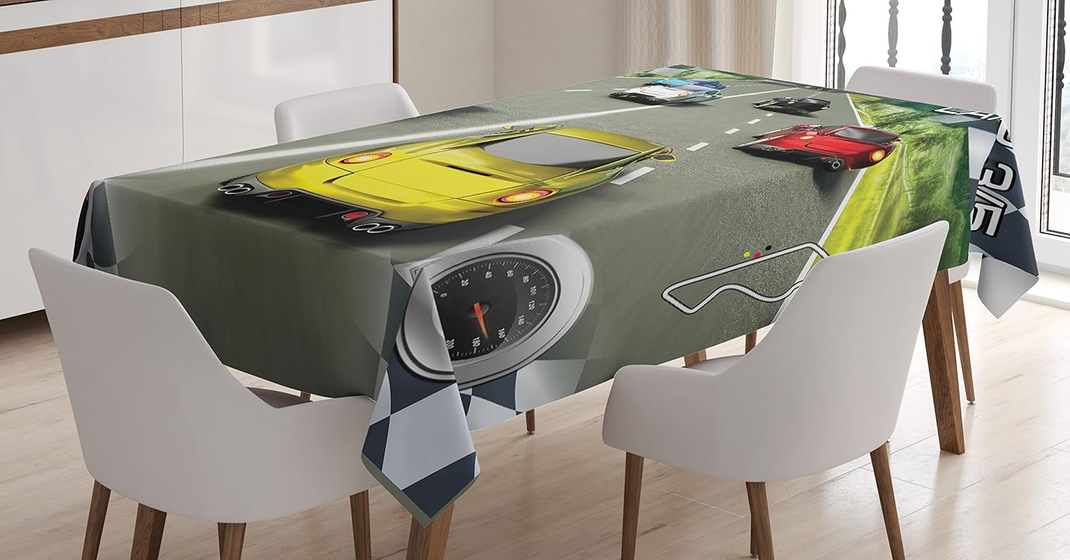 Ambesonne Cars Tablecloth, Car Racing Speedyspired