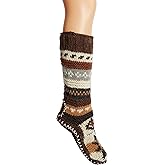 Tibetan Socks Hand Knit Wool Fleece Lined Long Slipper Socks with Non Slip Soles