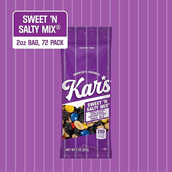 KAR’S NUTS SWEET ‘N SALTY TRAIL MIX, 2 OZ POUCH (PACK OF 72), GLUTEN-FREE TRAIL MIX SNACK