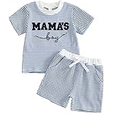 GGBNOMER Baby Boys Summer Clothes Striped Mamas Boy Waffle Short Sleeve T-shirt Tops Shorts Set 6 12 18 24 Months Outfits