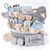 30 Piece Baby Boy Gift Basket, Baby Shower Gifts for Boys, Newborn Essentials Set, Large Baby Gift Set, All-in-One Baby Registry, Swaddle Blanket, Plush, Diaper Caddy Organizer