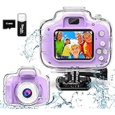 FKATEEN Kids Camera Waterproof Underwater Camera for 3-12 Year Old Boys Girls 2 Inch IPS Screen 1080P HD Digital Kids Video C