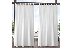EXCLUSIVE HOME Cabana Solid Indoor/Outdoor Light Filtering Hook-and-Loop Tab Top Curtain Panel Pair, 54"x120", Winter White