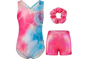 Idgreatim Gymnastics Leotards for Girls Sparkly Unitards Biketards Tumbling Shorts Activewear 5-12 Years