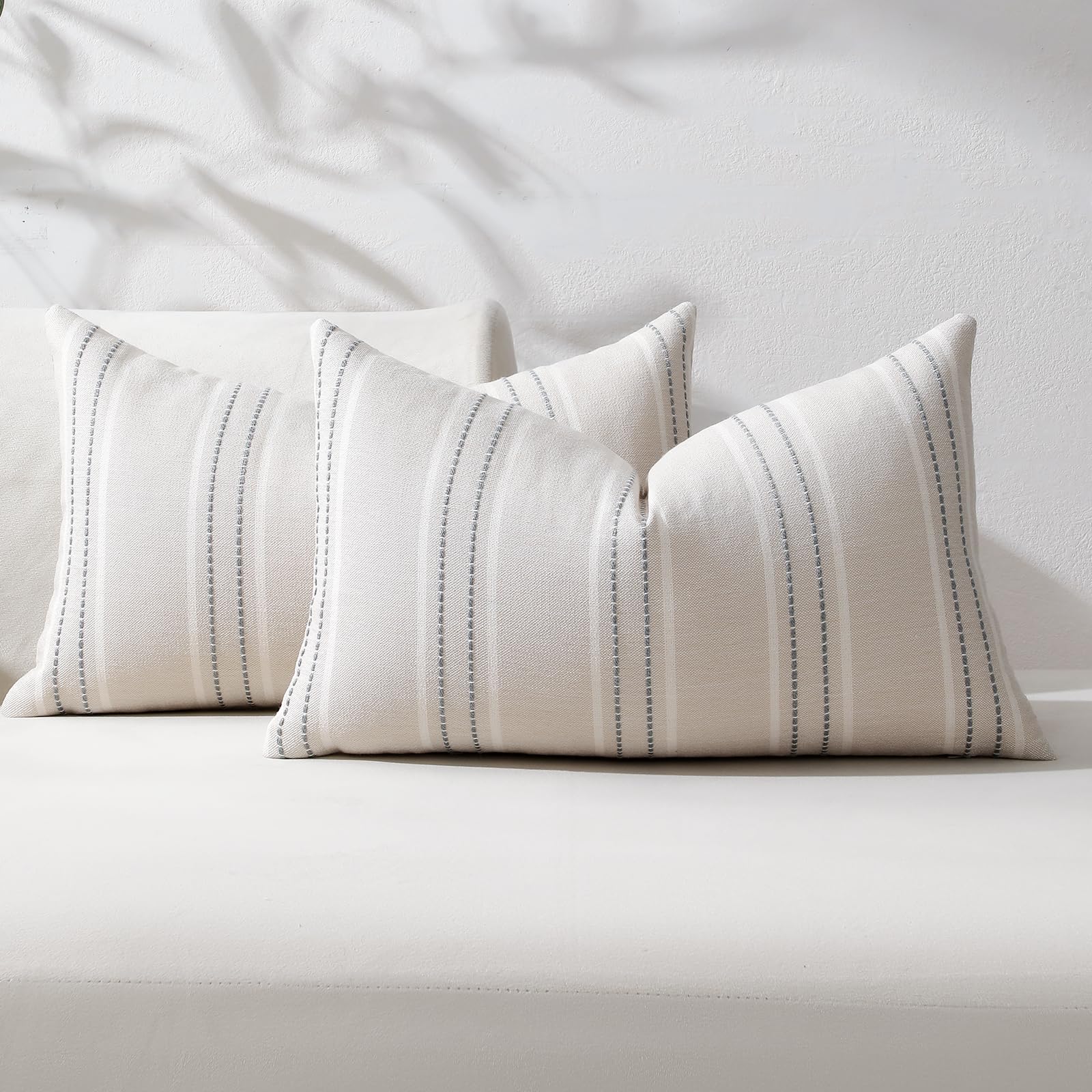 Hckot Throw Pillow Covers 12x20 Set of 2 Grey Pillow Covers Farmhouse Decorative Pillows Textured Linen Lumbar Cushion Covers for Sofa Couch Bed Living Room Decor(Light Grey)