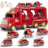 Beby Buty 7 in 1 Fire Trucks Cars Toys for Toddlers 3-5, Boy Toddler Car Truck Toys with Light Sound, Birthday Gifts Toys for 3 4 5 6 Year Old Boy