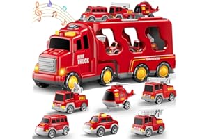 Beby Buty 7 in 1 Fire Trucks Cars Toys for Toddlers 3-5, Boy Toddler Car Truck Toys with Light Sound, Birthday Gifts Toys for 3 4 5 6 Year Old Boy