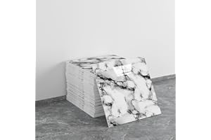 LVSHI 20pcs Marble Peel and Stick Waterproof PVC Shower Wall Panels Bathroom Backsplash Tile Stick on Wall for Bedoom, Kitchen 11.8"x11.8" (Ink and White,19.4 Sq.Ft.)