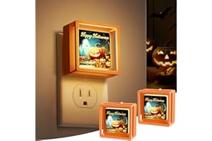 DORESshop Halloween Night Light 2 Pack- Spooky LED Nightlight, Pumpkin Paint, Adjustable Brightness, Auto On/Off, Ideal Night Light for Kids, Plug-in,Cute Decor for Halloween Enthusiasts