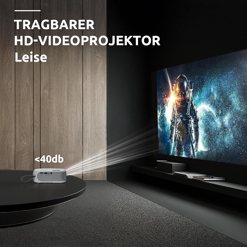 - N1 Mini Projektor - Taschenbeamer - 30-100 Zoll - WLAN - 720p HD & Kompatibel mit 1080p Full HD - 750 Lumen - Projektionsdistanz 0,9 bis 6,2 m - HDMI + USB - weiß