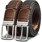 KEMISANT Braided Belt Reversible,Elastic Stretch Belt for Gift Men Golf Casual 1 3/8",2 In 1 Belt