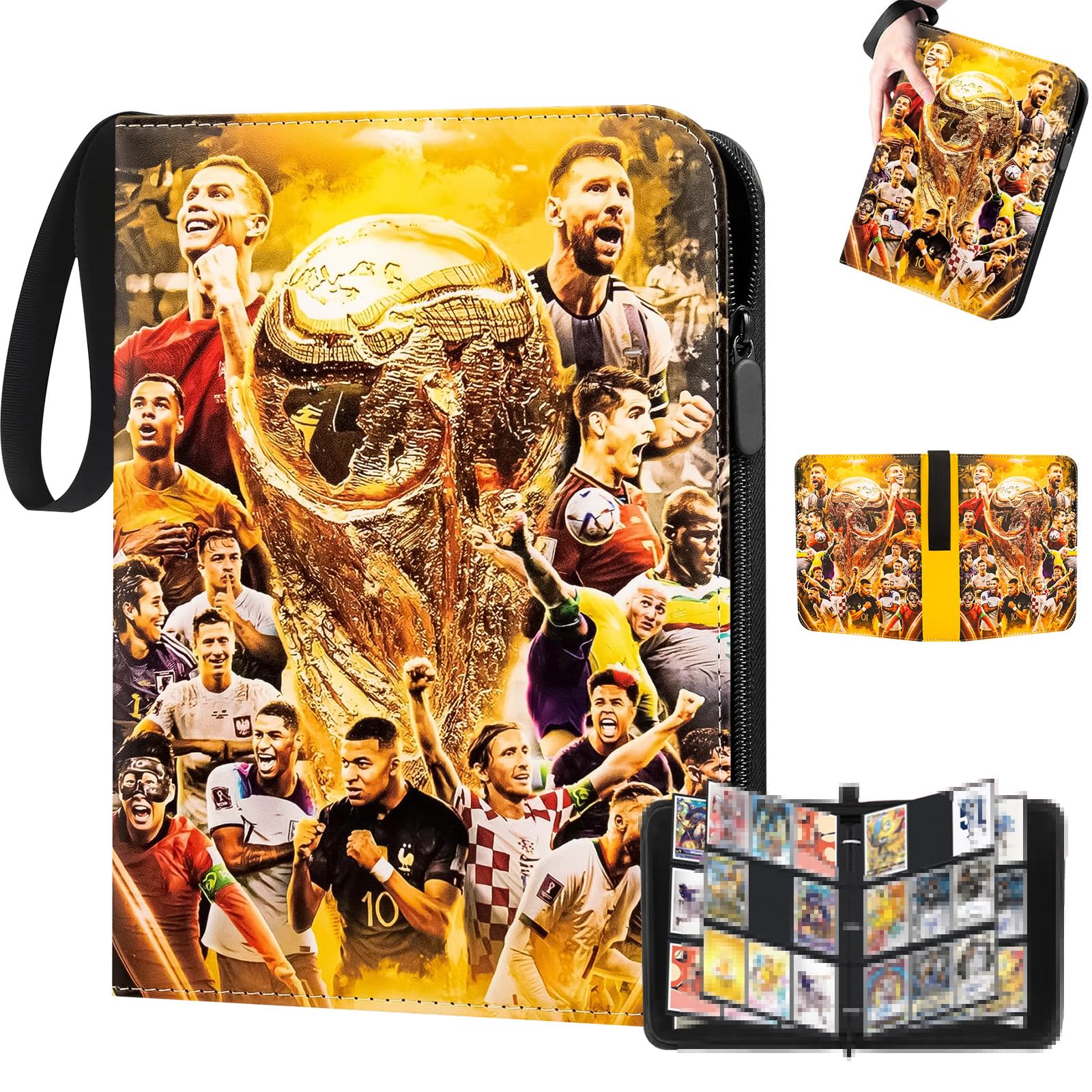 Puniama Football Card Binder, Football Card Holder Book, 50 Page 900 Pockets Football Cards with Zipper and Handle Strap, Football Card Holder Album with Removable Sleeves, Football Card Folder