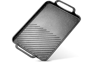 ESLITE LIFE 11" x 17" Nonstick Grill Pan for Indoor Cooking & Outdoor Grilling, Versatile 2-In-1 Induction Large Steak Pan for Stove Tops, PFOA Free, Black