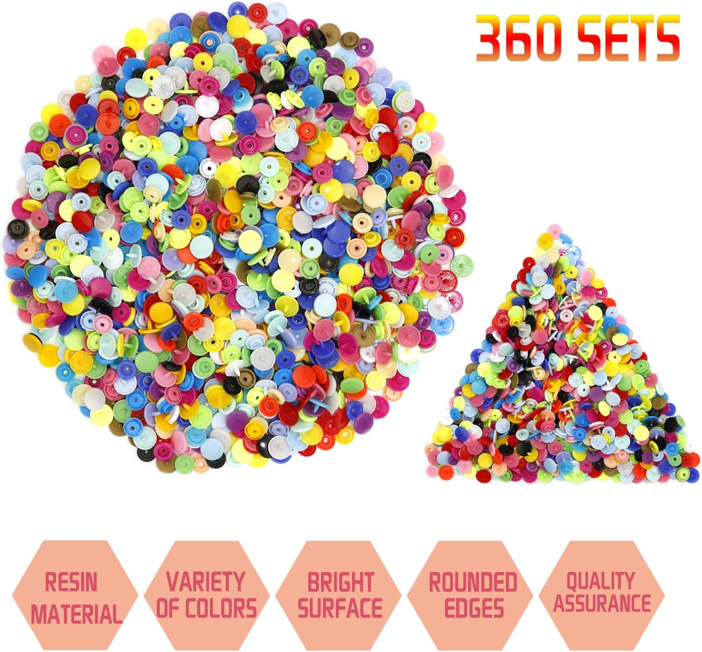 BESTNULE Snaps and Snap Pliers Set, 360 Sets 24 Colors T5 Plastic Buttons for Sewing and Crafting, Resin Snaps Hand Tool Snaps Fastener with Organizer Storage Containers