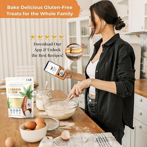 THRIVE FIELDS CASSAVA FLOUR – ALL-PURPOSE YUCA ROOT FLOUR FOR BAKING – GRAIN AND NUT FREE, NON GMO – GREAT FOR TORTILLAS, PANCAKES, PASTA, COOKING & MORE – 1 LB BAG