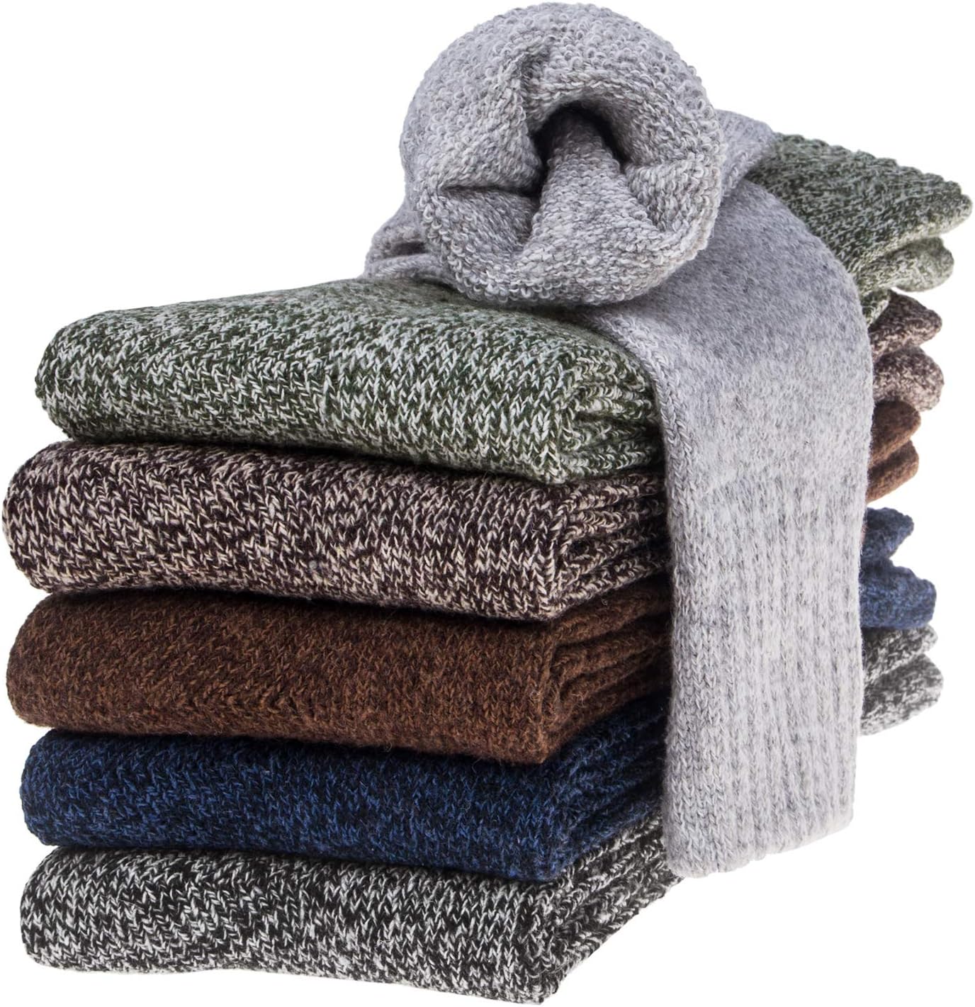 6 Pairs Mens Thick Winter Wool Socks - Warm Thermal Socks for Cold Winter