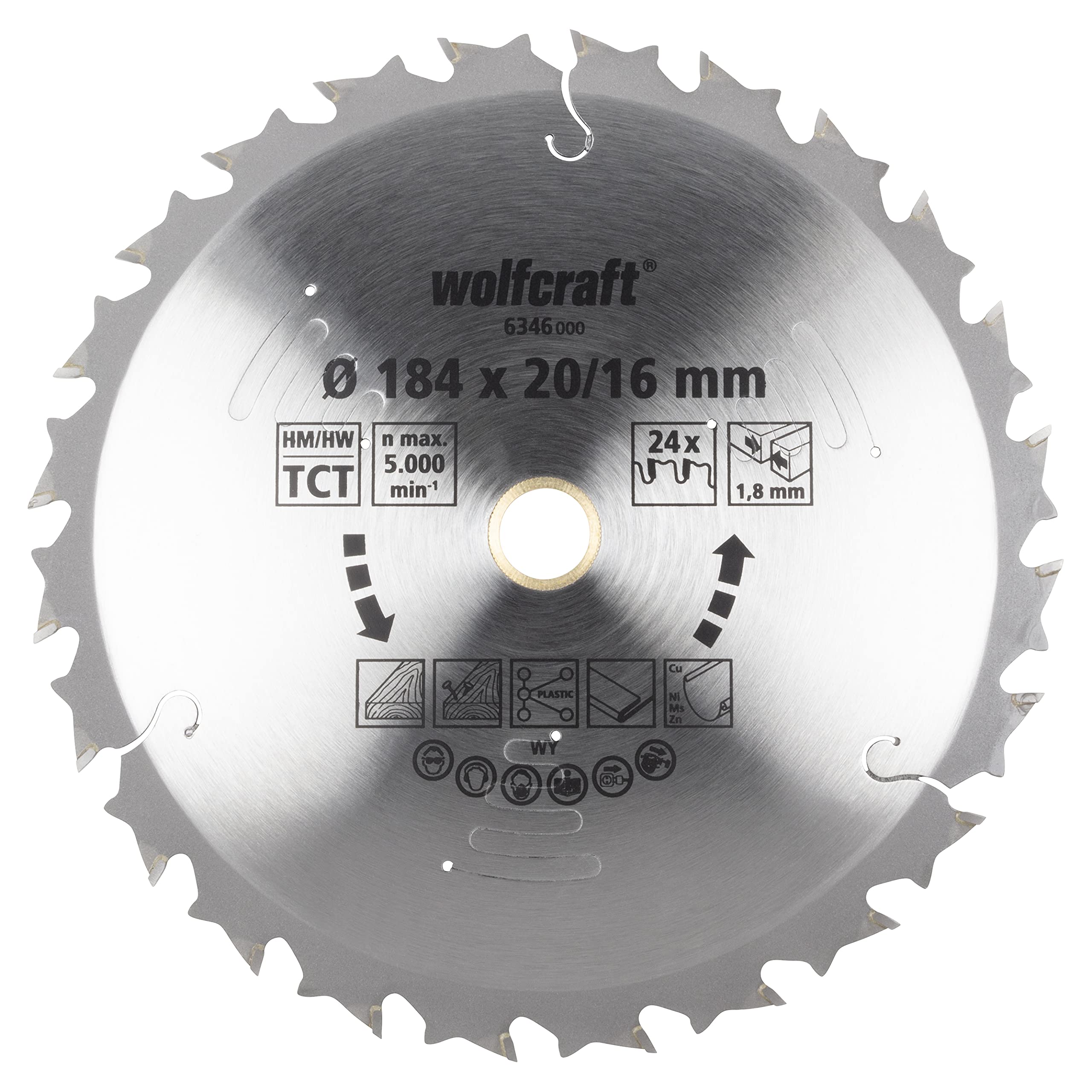 wolfcraft Circular Saw Blade for Cordless Circular Hand Saws, purple series, Ø 184 mm I 6346000 I Fast, medium-coarse cuts