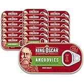 King Oscar Anchovies Fillets in Olive Oil, 2 Ounce Cans (Pack of 18), Wild Caught Canned Anchovies