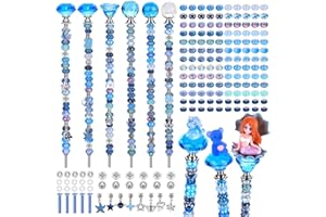 AIPRIDY 158 Pcs DIY Fairy Wand Garden Stakes Kit,Multiple Color Scheme European Beads Crystal Diamond Tops and 12 or 10 Inch Threaded Rods,Stainless Steel Stakes with Diamond Toppe(Aqua)