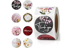 IBAKE 500 Pcs Floral Thank You Stickers, 1.5 Inch Thank You Stickers for Small Business, Self-Adhesive & Waterproof Stickers with Beautiful Designs, Strong and Durable Envelope Seals