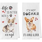 Geqtt Corgi Gifts Dish Towels Set - Corgi Gifts Decorative Waffle Weave Kitchen Towels, Dog Lover Gift Hand Towel, Dog Mom Tea Towel (16×24 Inches Set of 2)
