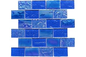 LSDECO 5 Sheets Glass Tile Mosaic Tiles Pool Tile Backsplash for Kitchen Bathroom Shower Tile (Sapphire, 5 Sq.Ft)