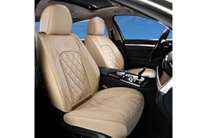 Coverado Front Seat Covers, 2 Pieces Universal Seat Covers for Cars, Luxury Faux Leather Waterproof Seat Covers, Car Seat Protector, Driver Seat Cover Auto Accessories Fit for Most Vehicles, Beige
