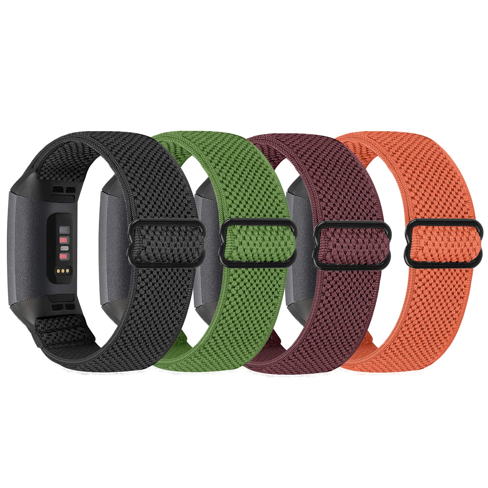 SHIJZWD 4 Pack Elastic Nylon Watch Straps - Compatible with Fitbit Charge 4/3, Adjustable Stretchy Sport Loop Band Replacement Wristband for Women & Men
