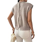 SweatyRocks Women's Mock Neck Cap Sleeve Sweater Dressy Casual Solid Knit Pullover Tops Button Down Shirts