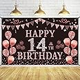 Trgowaul Happy 14th Birthday Decorations for Girls - Pink Rose Gold 14 Birthday Backdrop Banner，Fourteen Year Old Birthday Party Supply Photography Background Birthday Sign Poster Decor Gift Daughter