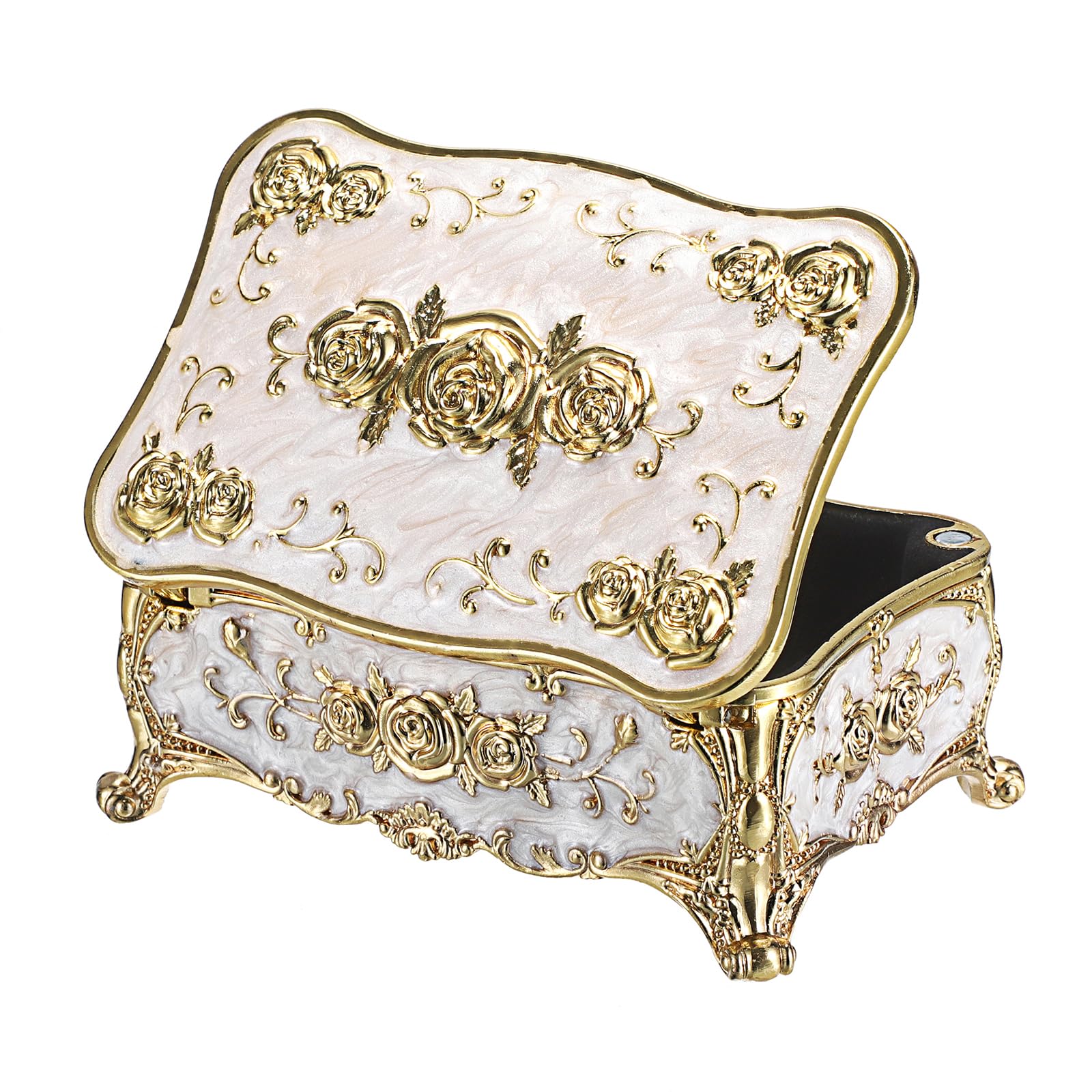 Hipiwe Hipiwe Metal Jewelry Box with Rose Pattern - Vintage Gold Trinket Organizer Box with Magnetic Latching Keepsake Storage Box for Ring Earrings Necklaces, Gift for Women