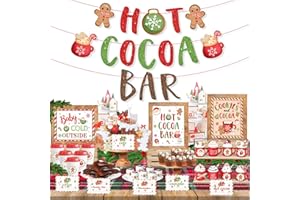 FHZYTG Hot Chocolate Bar Kit,Green Red Christmas Hot Cocoa Bar Supplies, Gingerbread Man Hot Cocoa Bar Banner Sign Toppings Labels Cup Tags for Winter Birthday Baby Its Cold Outside Baby Shower New Year