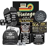 50th Birthday Gifts for Him, Happy 50th Birthday Decorations for Men, 50 Year Old Gifts for Man Who Have Everything, 1976 50th Birthday Gift Baskets for Men Whiskey Glass Baseball Cap Socks Stones