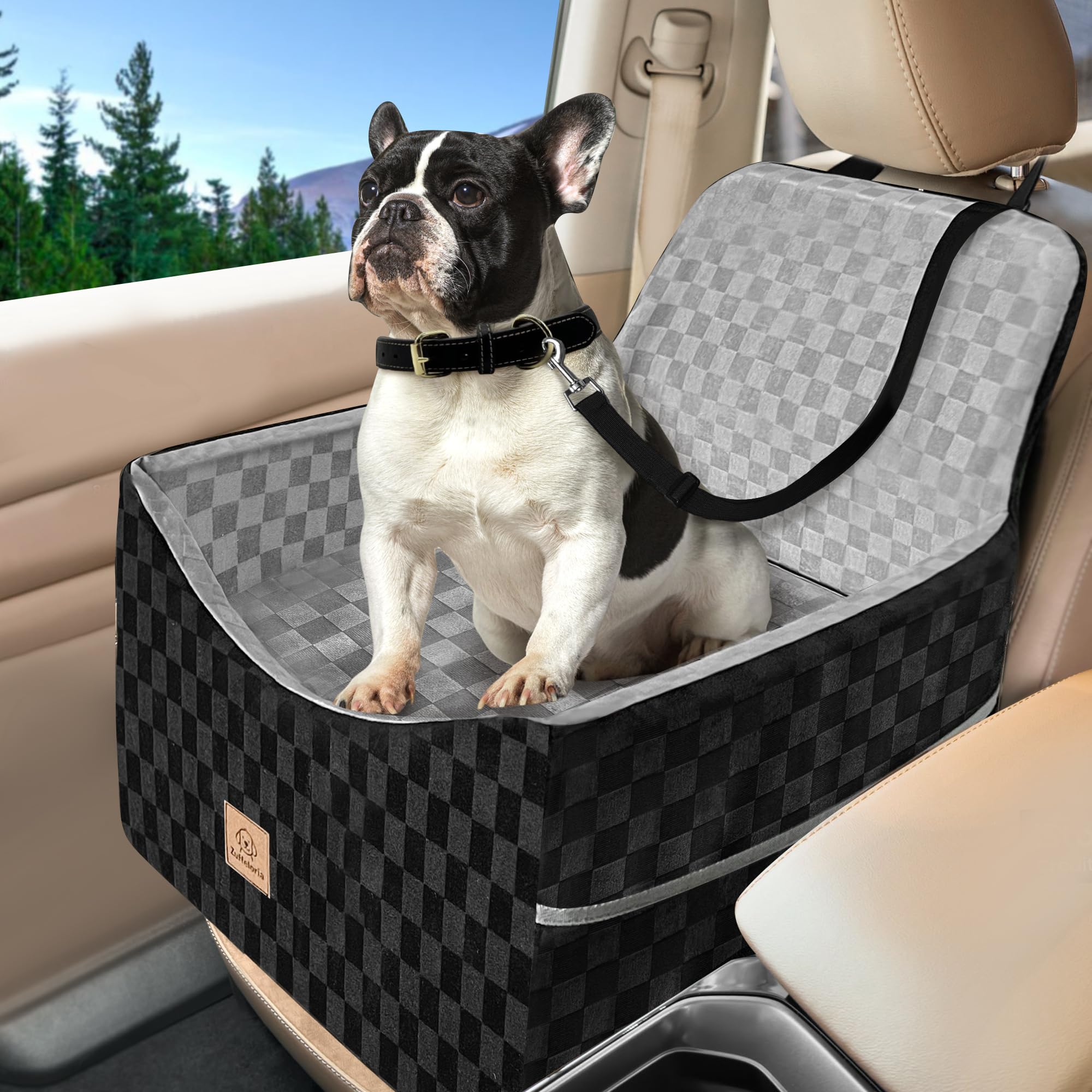 Photo 1 of Dog Car Seat for Small and Medium Dogs Up to 35 lbs –Memory Foam Dog Booster Seat with Safety Leash & Storage Pockets, Fits Front & Back Car Seats, Removable Washable Cover - Black & Gray