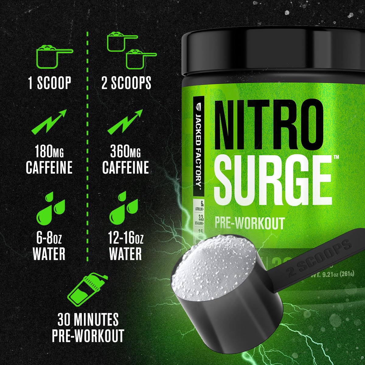 Jacked Factory NITROSURGE Pre Workout Supplement - Endless Energy, Instant Strength Gains, Clear Focus, Intense Pumps - NO Booster & Preworkout Powder with Beta Alanine - 30 Servings, Cherry Limeade