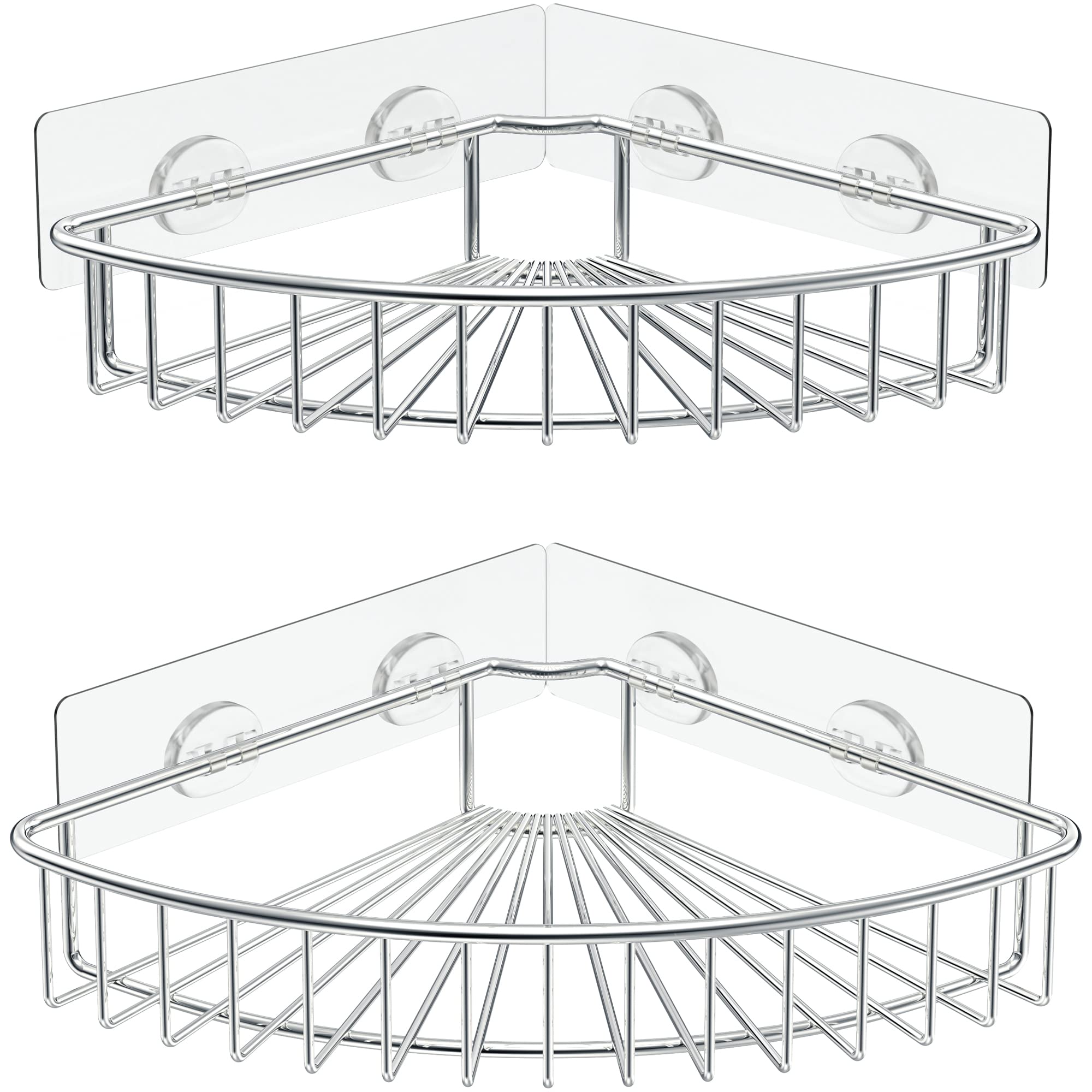 Photo 1 of SMARTAKE 2-Pack Corner Shower Caddy, SUS304 Stainless Steel, Wall Mounted Bathroom Shelf with Adhesive, Storage Organizer for Toilet, Dorm and Kitchen (Silver)