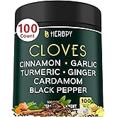 Herbpy 7in1 Clove Supplement Rich in Vitamins & Minerals Supports Digestion, Immune & Heart Health with Cinnamon, Turmeric, Ginger, Cardamom, Garlic & Black Pepper - 100 Vegan Capsules