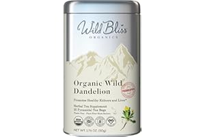 Wild Bliss Organic Wild Raw Dandelion Root Tea - Pharmacopoeia Quality Caffeine Free Herbal Detox Support - 25 Plant Based Tea Bags