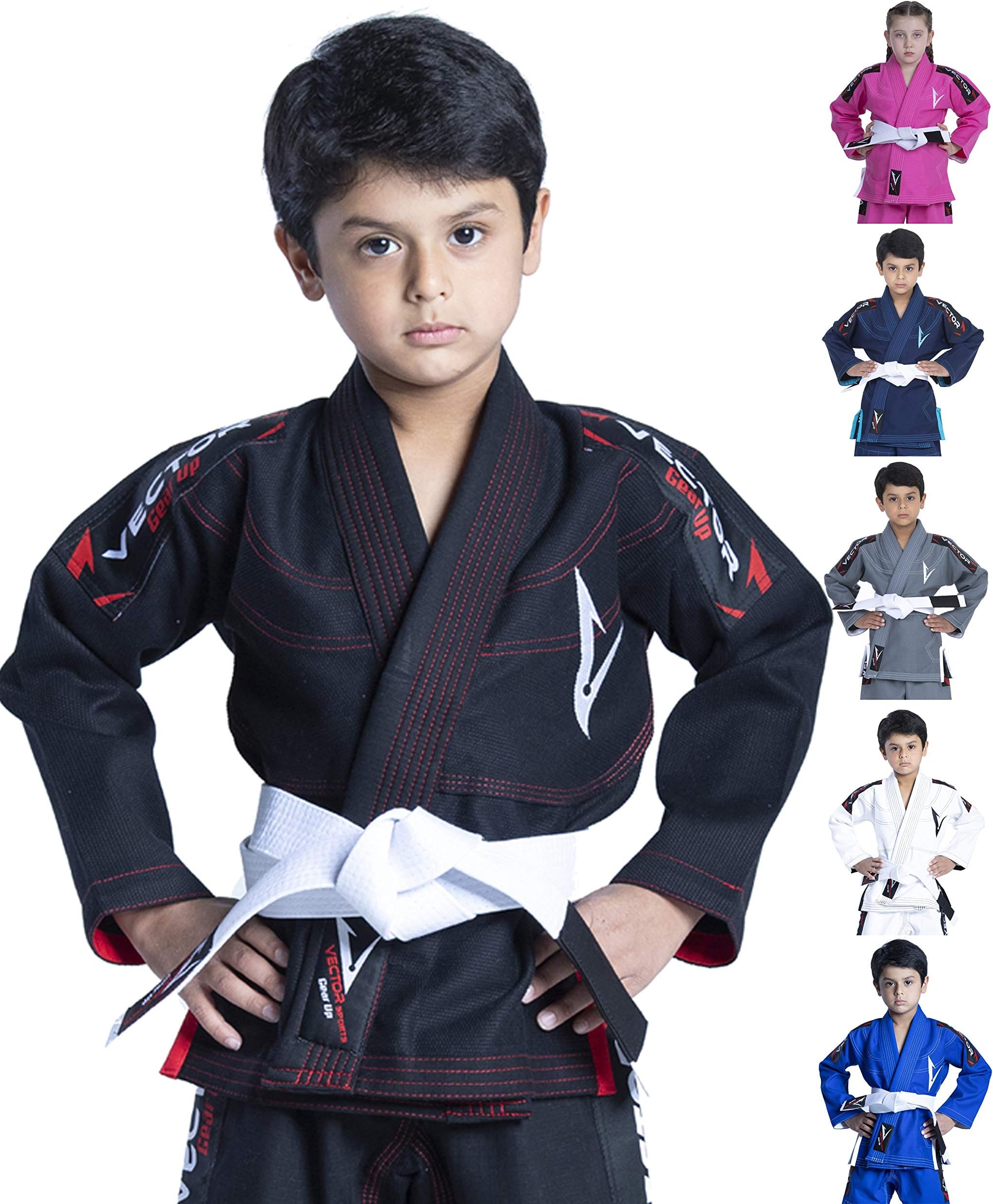 Brazilian BJJ Gi Jiu Jitsu Gi for Child Kids Grappling gi Uniform Kimonos Ultra Light & Durable Pants Trouser & Jackets Pre-shrunk Pearl Weave 100% Cotton Fabric Attila Series Free Belt IBJJF APPROVED