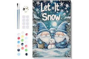 Bowetile Christmas Paint by Numbers for Adults Beginners Framed, Gnome Adults' Paint-by-Number Kits, Easy Adult Paint by Number Kits on Canvas, Acrylic Number Painting for Home Decor, 8x12in