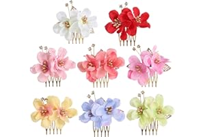 inSowni 8 Pack Hawaiian Luau Party Wedding Bridal Headpiece Artificial Fake Silk Hibiscus Flower Gold Hair Side Combs Clips Pins Barrettes for Women Girls Brides