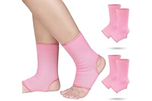 Haysandy 4 Pieces/ 2 Pair Kids Ankle Support Brace Elastic Kids Compression Socks Knitted Ankle Sleeve for Jogging Running Fitness (Pink,5-10 Years)