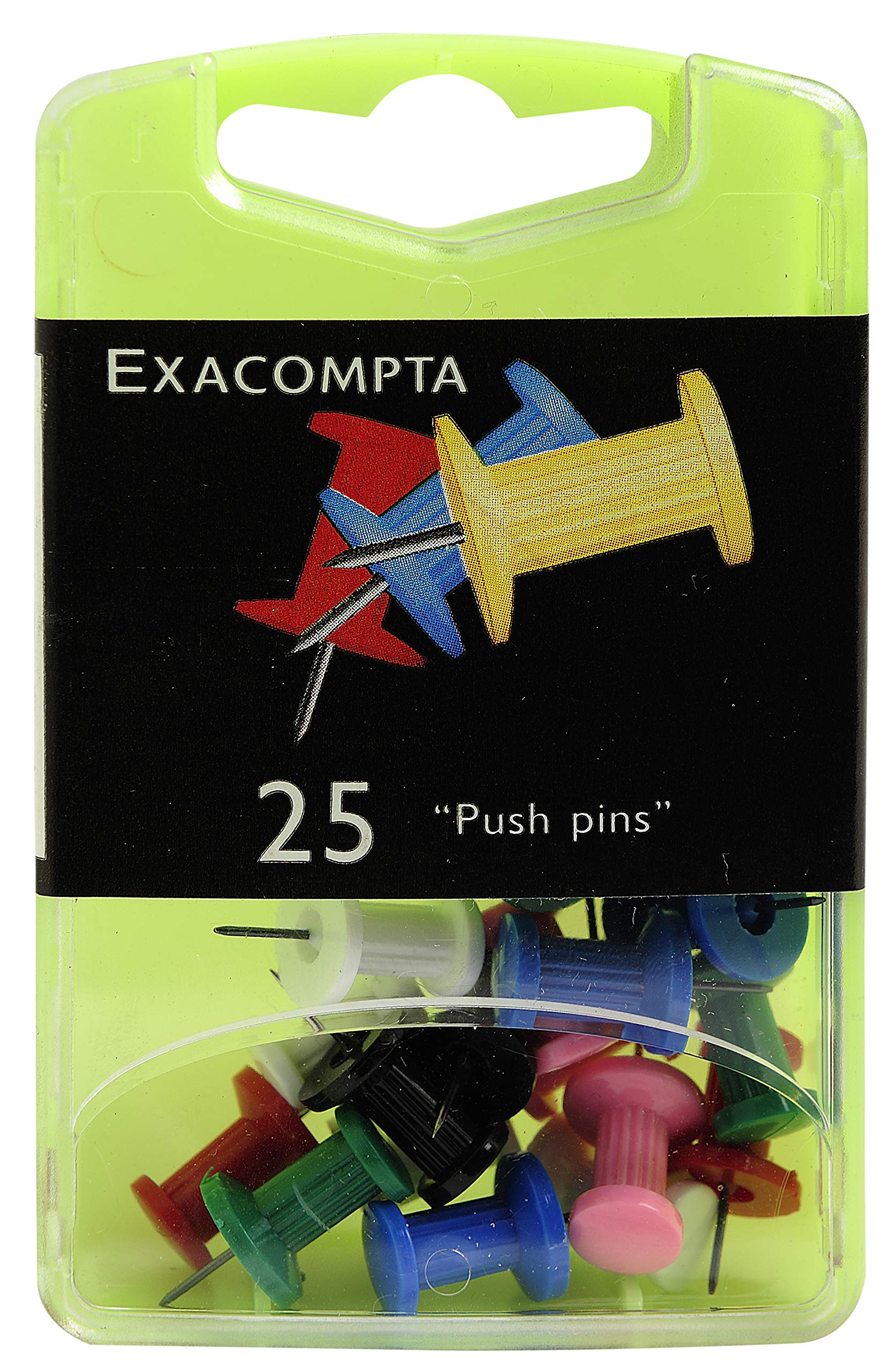 Exacompta - Ref 14740E - Push Pins (Pack of 25) - 7mm Width x 10mm Height in Size - Suitable for Pinboards or Corkboards in Offices, Homes & Businesses - 6 Assorted Colours
