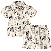 ZOEREA Toddler Baby Boy Clothes Hawaiian Outfit Shorts Sets Printed Button Down Shirt and Shorts Summer Beach Clothes 1-5T